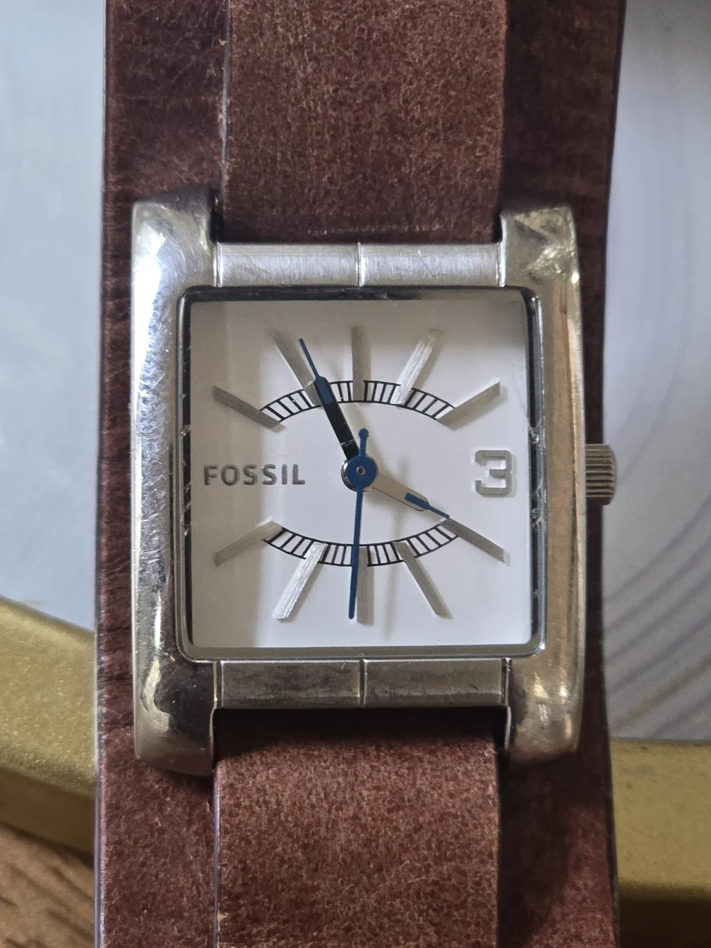 Fossil Women's Brown Studded Leather Cuff Watch